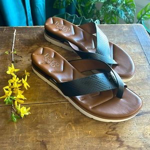 Franco Sarto Black Crisscross Low Wedge Sandals